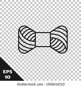 Black line Sewing thread on spool icon isolated on transparent background. Yarn spool. Thread bobbin.  Vector Illustration