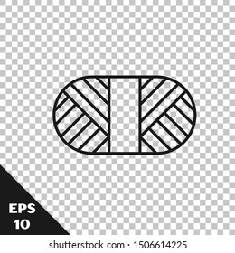 Black line Sewing thread on spool icon isolated on transparent background. Yarn spool. Thread bobbin.  Vector Illustration