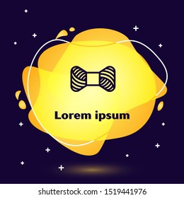 Black line Sewing thread on spool icon isolated on dark blue background. Yarn spool. Thread bobbin. Abstract banner with liquid shapes. Vector Illustration
