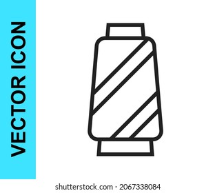 Hilo de coser de línea negra en el icono de bobina aislado en fondo blanco. Estanque de yarn. Robbin de hilo.  Vector