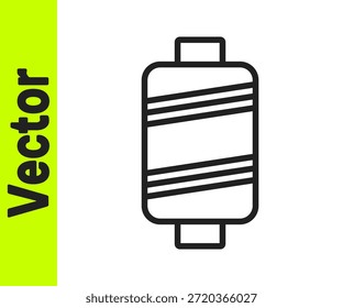 Linha preta Linha de costura no ícone spool isolado no fundo branco. Carretel de fio. Bobina de rosca.  Ilustração de vetor