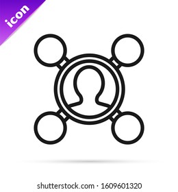 Black line Share icon isolated on white background. Sharing, communication pictogram, social media, connection, network, distribute.  Vector Illustration