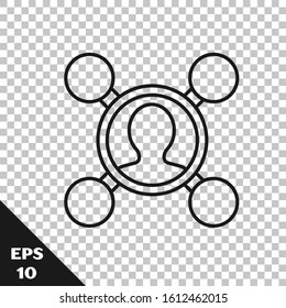 Black line Share icon isolated on transparent background. Sharing, communication pictogram, social media, connection, network, distribute.  Vector Illustration