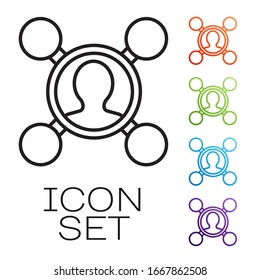 Black line Share icon isolated on white background. Sharing, communication pictogram, social media, connection, network, distribute. Set icons colorful. Vector Illustration