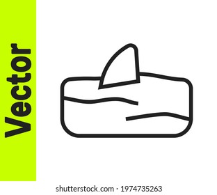 Black line Shark fin in ocean wave icon isolated on white background.  Vector