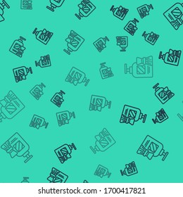 Black line Shaving gel foam and brush icon isolated seamless pattern on green background. Shaving cream. Vector Illustration