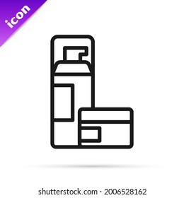 Black line Shaving gel foam icon isolated on white background. Shaving cream.  Vector