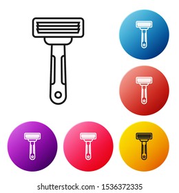 Black line Shaving razor icon isolated on white background. Set icons colorful circle buttons. Vector Illustration