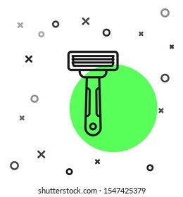 Black line Shaving razor icon isolated on white background.  Vector Illustration