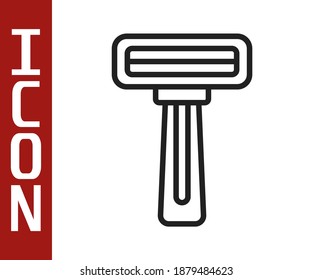 Black line Shaving razor icon isolated on white background.  Vector