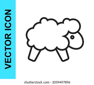 Black line Sheep icon isolated on white background. Counting sheep to fall asleep.  Vector