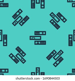 Black line Shelf with books icon isolated seamless pattern on green background. Shelves sign.  Vector Illustration