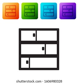 Black line Shelf icon isolated on white background. Shelves sign. Set icons in color square buttons. Vector Illustration