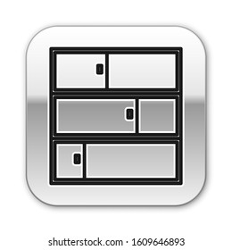 Black line Shelf icon isolated on white background. Shelves sign. Silver square button. Vector Illustration