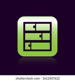 Black line Shelf icon isolated on black background. Shelves sign. Green square button. Vector Illustration