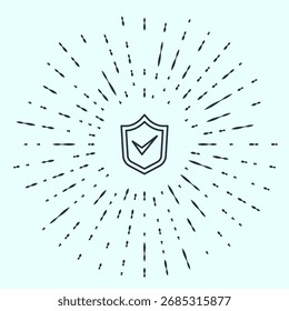 Black line Shield with check mark icon isolated on grey background. Security, safety, protection, privacy concept. Tick mark approved. Abstract circle random dots. Vector