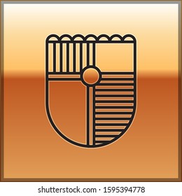 Black line Shield for game icon isolated on gold background.  Vector Illustration