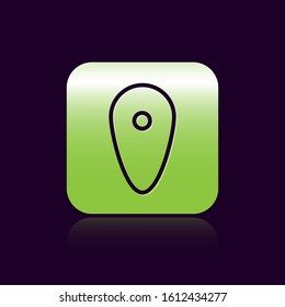 Black line Shield icon isolated on black background. Guard sign. Security, safety, protection, privacy concept. Green square button. Vector Illustration