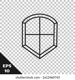 Black line Shield icon isolated on transparent background. Guard sign. Security, safety, protection, privacy concept.  Vector Illustration