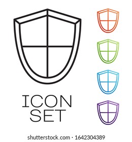 Black line Shield icon isolated on white background. Guard sign. Security, safety, protection, privacy concept. Set icons colorful. Vector Illustration