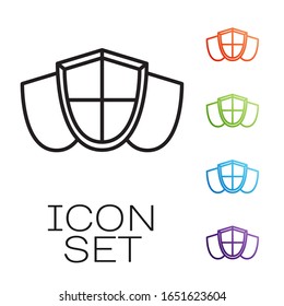 Schwarze Linie Schild Symbol einzeln auf weißem Hintergrund. Schutzschild. Sicherheit, Sicherheit, Schutz, Datenschutz Symbole bunt festlegen. Vektorillustration-Illustration