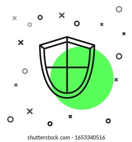 Black line Shield icon isolated on white background. Guard sign. Security, safety, protection, privacy concept.  Vector Illustration