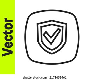 Icono de Escudo de línea negra aislado en fondo blanco. Concepto de seguro. Signo de guardia. Seguridad, seguridad, protección, concepto de privacidad.  Vector