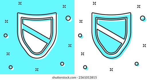 Icono de Escudo de línea negra aislado en fondo verde y blanco. Signo de guardia. Seguridad, seguridad, protección, concepto de privacidad. Formas dinámicas aleatorias. Vector