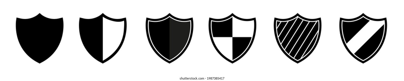 Schwarze Linie Schild Symbol gesetzt im Vintage-Stil. Schützen Sie Schutzschild-Sicherheitssymbole. Gütezeichen, Zeichen, Logo, Emblem. Vektorgrafik.