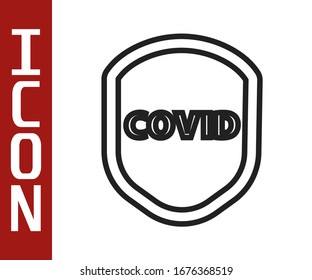 Black line Shield protecting from virus, germs and bacteria icon isolated on white background. Immune system concept. Corona virus covid-19.  Vector Illustration