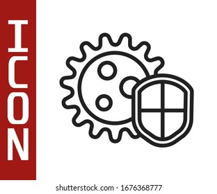 Black line Shield protecting from virus, germs and bacteria icon isolated on white background. Immune system concept. Corona virus 2019-nCoV.  Vector Illustration