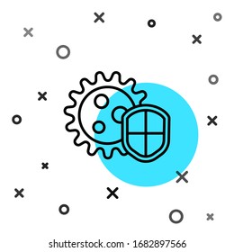 Black Line Shield schützt vor Viren, Keimen und Bakterien Symbol einzeln auf weißem Hintergrund. Konzept des Immunsystems. Corona-Virus 2019-nCoV. Zufällige dynamische Formen. Vektorillustration-Illustration