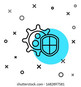 Black line Shield protecting from virus, germs and bacteria icon isolated on white background. Immune system concept. Corona virus 2019-nCoV. Random dynamic shapes. Vector Illustration