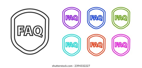 Black line Shield with text FAQ information icon isolated on white background. Guard sign. Security, safety, protection, privacy concept. Set icons colorful. Vector Illustration