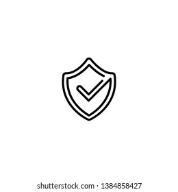 Black line shield with  tick sign. Vector linear icon isolated on white. security sign. protection emblem