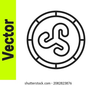 Icono de visualización del Escudo de línea negra aislado en fondo blanco. Escudo redondo de madera. Seguridad, seguridad, protección, privacidad, concepto de guardia.  Vector