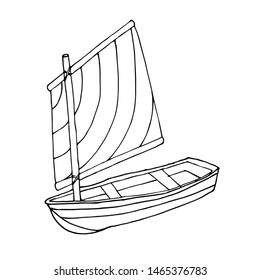 Black line ship or boat for coloring book. Vector transport. Coloring pages with ship or boat.