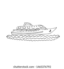 Black line ship or boat for coloring book. Vector transport. Coloring pages with ship or boat.