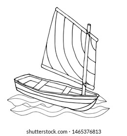 Black line ship or boat for coloring book. Vector transport. Coloring pages with ship or boat.