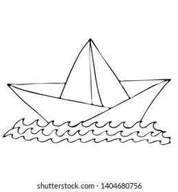 Black line ship for coloring book. Isolated ship for coloring page. 