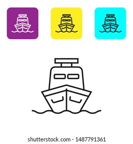 Black line Ship icon isolated on white background. Set icons colorful square buttons. Vector Illustration