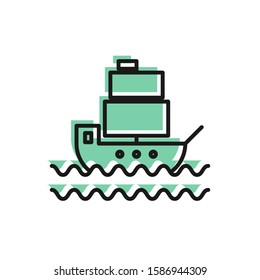 Black line Ship icon isolated on white background.  Vector Illustration