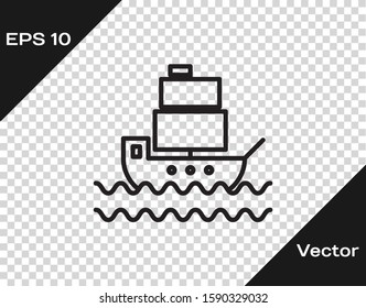 Black line Ship icon isolated on transparent background.  Vector Illustration