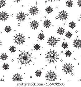 Black line Ship steering wheel icon isolated seamless pattern on white background.  Vector Illustration