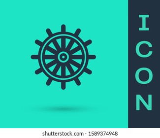 Black line Ship steering wheel icon isolated on green background.  Vector Illustration