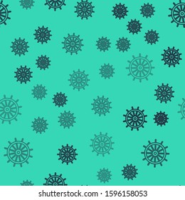 Black line Ship steering wheel icon isolated seamless pattern on green background.  Vector Illustration