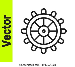 Black line Ship steering wheel icon isolated on white background.  Vector