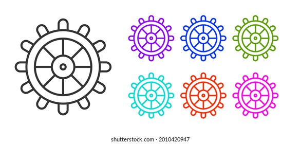 Black line Ship steering wheel icon isolated on white background. Set icons colorful. Vector