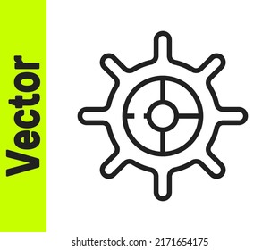 Black line Ship steering wheel icon isolated on white background.  Vector