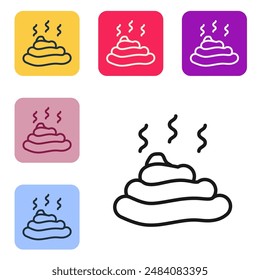 Black line Shit icon isolated on white background. Set icons in color square buttons. Vector